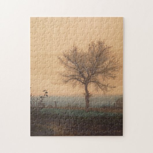 むき出しの木と鋤の男を持つ風景 ジグソーパズル (縦)