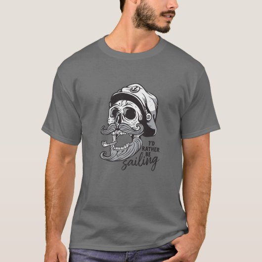 むしろセーリングスカルスケルトンのセーラーハロー Tシャツ (正面)