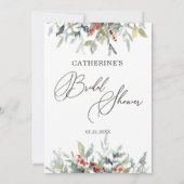 むしろ冬のベリーの葉のブライダルゲーム 招待状 (裏面)