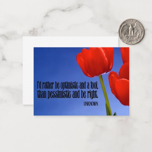 「むしろ楽観主義になれ」感動的引用文 ノートカード (正面/裏面インサイチュ)