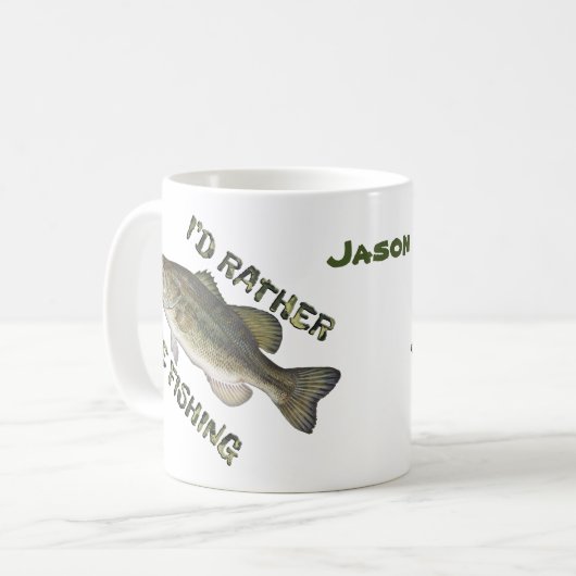 むしろ魚釣りベースのコーヒーカップをパーソナライズ コーヒーマグカップ (正面左)