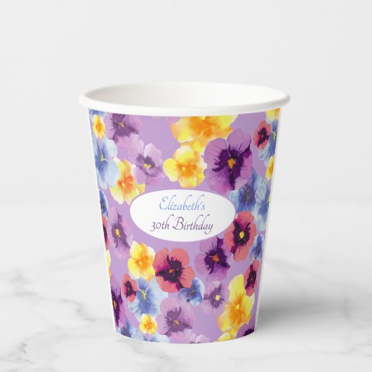 むらさきのパンジー・アート　手描きイラストの花の別荘 紙コップ (正面)