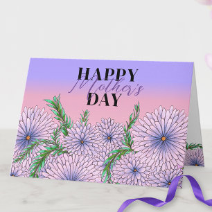 むらさきピンクの花と緑の葉 母の日 カード