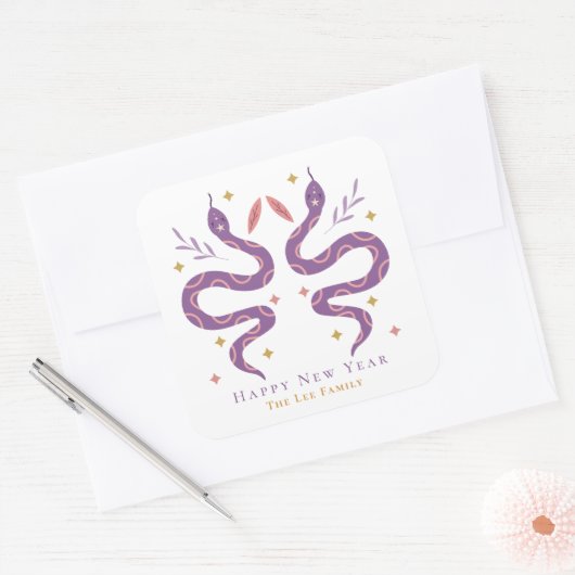むらさき蛇中国の新年 スクエアシール (封筒)