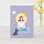 めい想しているスコッチテリアGal -挨拶状 カード (黄色い花)