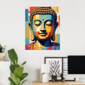 めい想の仏カラフルモダン画絵画の ポスター (ホームオフィス)