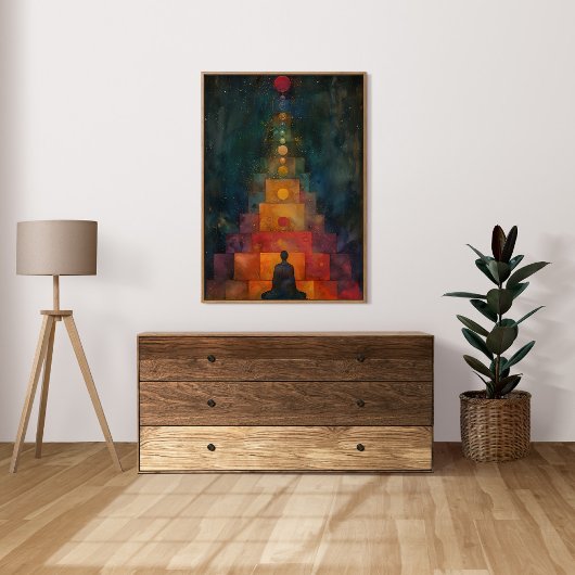 めい想チャクラ前のヨギ絵を描階段 ポスター