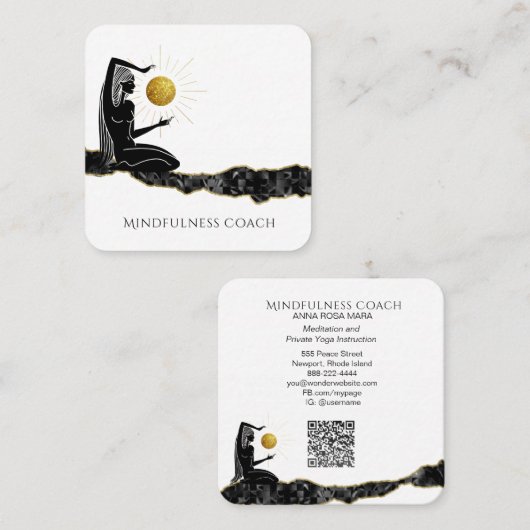 *～* めい想金ゴールドグリッター月QRコード女神  スクエア名刺 (正面/裏面)