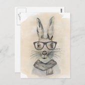 めがねおもしろいとスカーフの可愛い水色バニー ポストカード (正面/裏面)