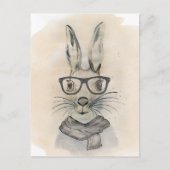 めがねおもしろいとスカーフの可愛い水色バニー ポストカード (正面)