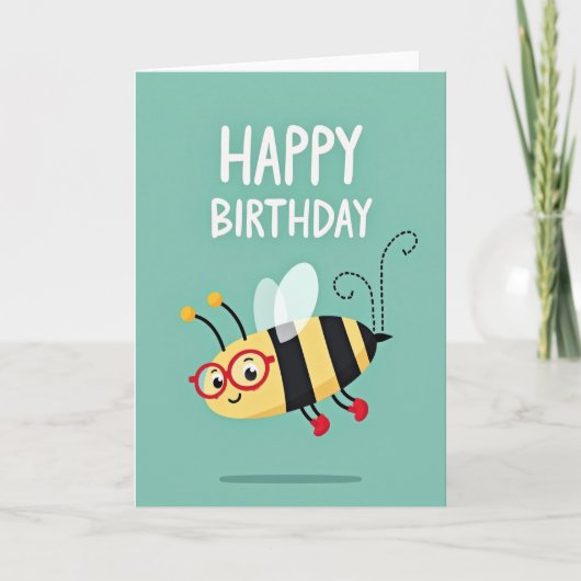 めがねの虫の誕生日カード カード (正面)