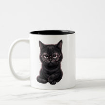 めがねをかけたかっこいい黒猫 かわいいペットTシャツ