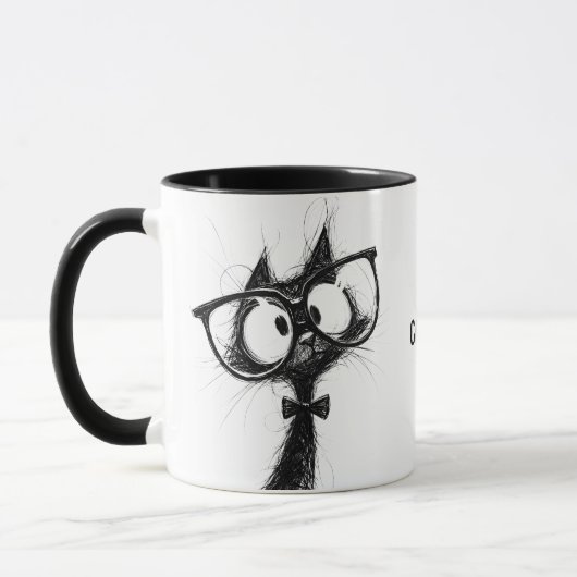 めがねをかけたかわいい猫の nerd 陶器マグカップ マグカップ (左)