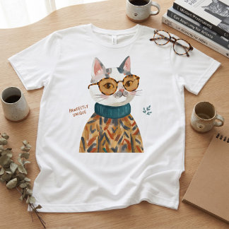 めがねをかけたちゃんとユニークなネコ Tシャツ