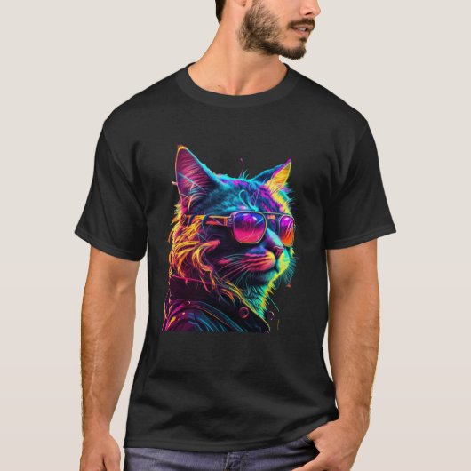 めがねをかけたクールな猫 1 Tシャツ (正面)