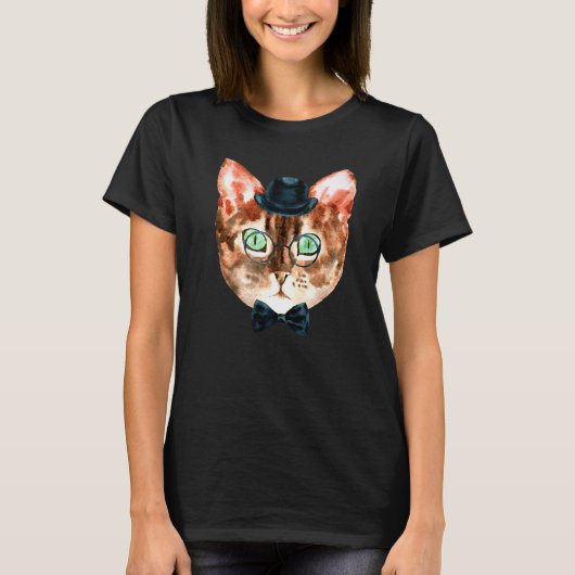 めがねをかけたファンキーな猫 Tシャツ (正面)