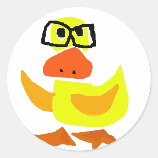 めがねアートのかわいいカモ ラウンドシール (正面)