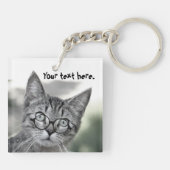 めがねキーチェーンのかわいい驚き猫 キーホルダー (裏面)