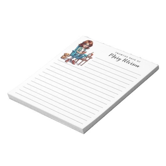 めがねコーヒーと犬が入ったかわいい女パーソナライズされたの子 ノートパッド (回転)