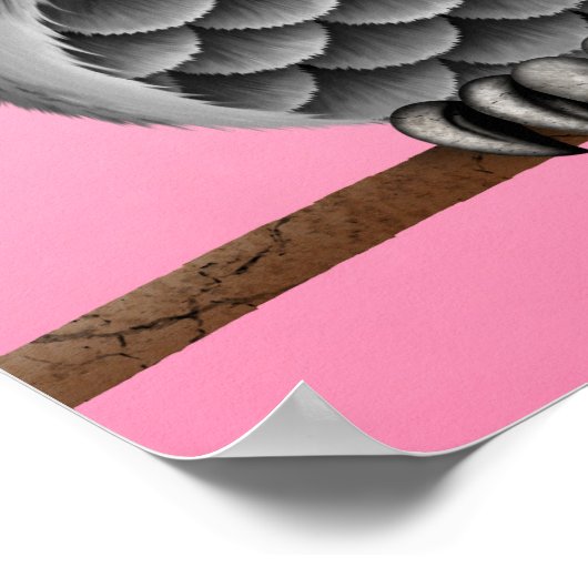 めがね付きかわいいフワフワ灰色フクロウピンク ポスター (角)