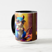 めがね付きかわいい青リス マグカップ (正面左)