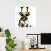 めがね付きのかわいいスチームパグ ポスター (ホームオフィス)