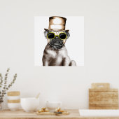 めがね付きのかわいいスチームパグ ポスター (キッチン)