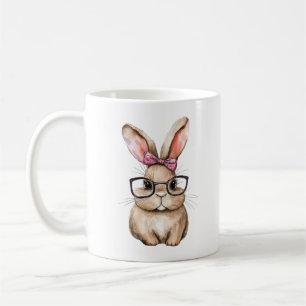 めがね水彩かわいいバニーデザイン コーヒーマグカップ