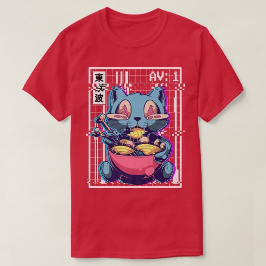 めちゃくちゃな猫ラーメンきらびやかな気化波の美学パス Tシャツ (デザイン正面)