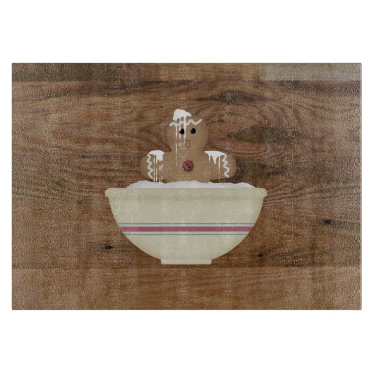 めちゃめちゃなジンジャーブレッドマンガラス切断板 カッティングボード (正面)