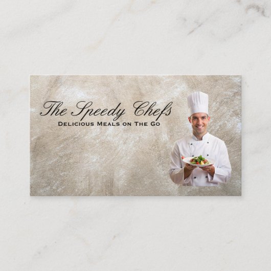 めっき食品を持つシェフ 名刺 (正面)