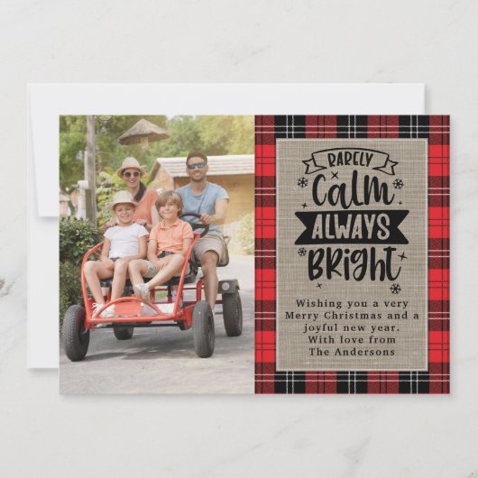 めったに落ち着かない常に明るい格子模様のBurlap写真 シーズンカード (正面)