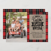 めったに落ち着かない常に明るい格子模様のBurlap写真 シーズンカード (正面/裏面)