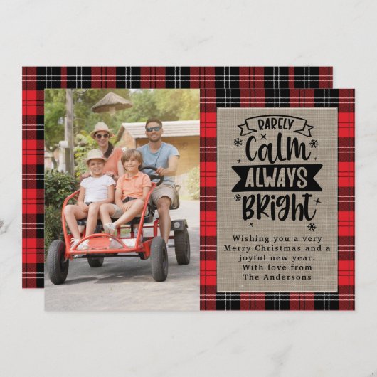 めったに落ち着かない常に明るい格子模様のBurlap写真 シーズンカード (正面/裏面)