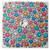 めまい模様の色違う付き犬 タイル (正面)