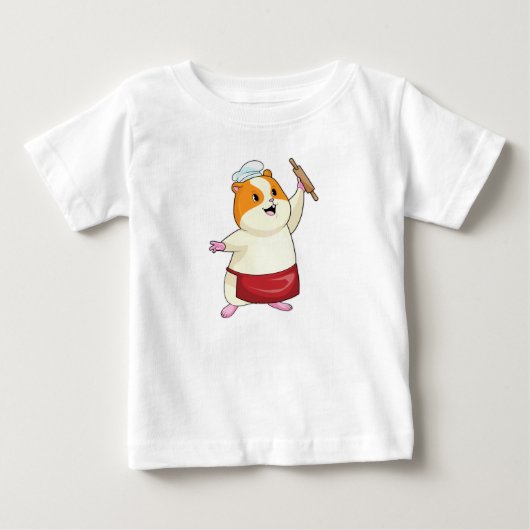 めん棒を持つパン屋のハムスター ベビーTシャツ (正面)