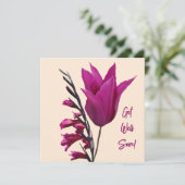 もうすぐピンクかわいらしチューリップ花フローラかわいい シーズンカード (スタンド正面)