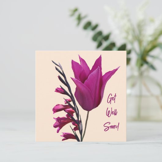 もうすぐピンクかわいらしチューリップ花フローラかわいい シーズンカード (スタンド正面)