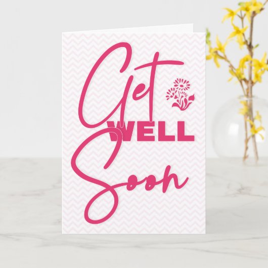 もうすぐピンクモダンとシェブロンタイポグラフィ カード (黄色い花)