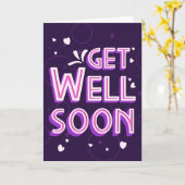 もうすぐピンクモダンと紫のタイポグラフィ カード (黄色い花)