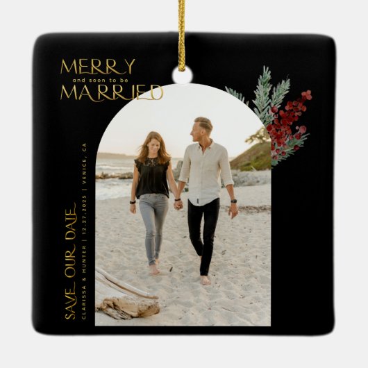 もうすぐメリークリスマスに結婚したなる日付を保存する セラミックオーナメント (裏面)