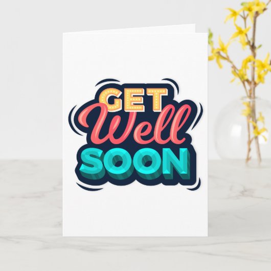 もうすぐモダン元気になる緑と赤と黄色のタイポグラフィ カード (黄色い花)