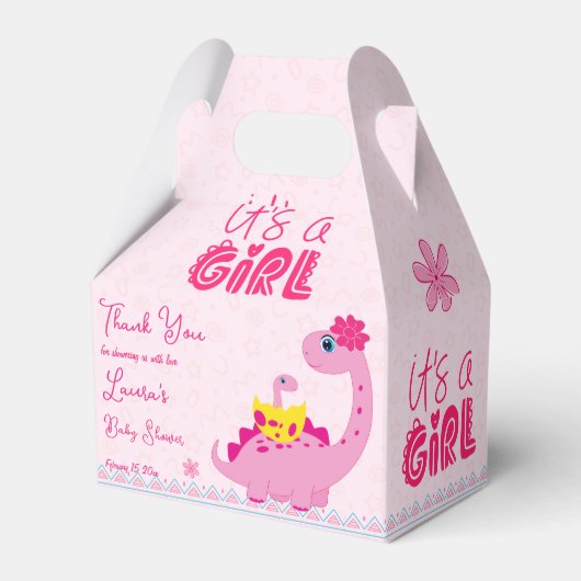 もうすぐ恐竜の母の赤ちゃんシャワーを孵化する女の子だ フェイバーボックス (正面サイド)