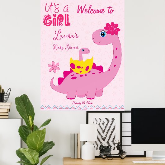 もうすぐ恐竜の母の赤ちゃんシャワーを孵化する女の子だ ポスター (ホームオフィス)