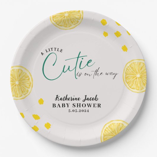 もうすぐ生まれる小さな天使 レモン シトラス ベイビー シャワー ペーパープレート (正面)