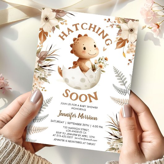 もうすぐ生まれる！恐竜のベイビーシャワー ボホ ニュートラル 招待状