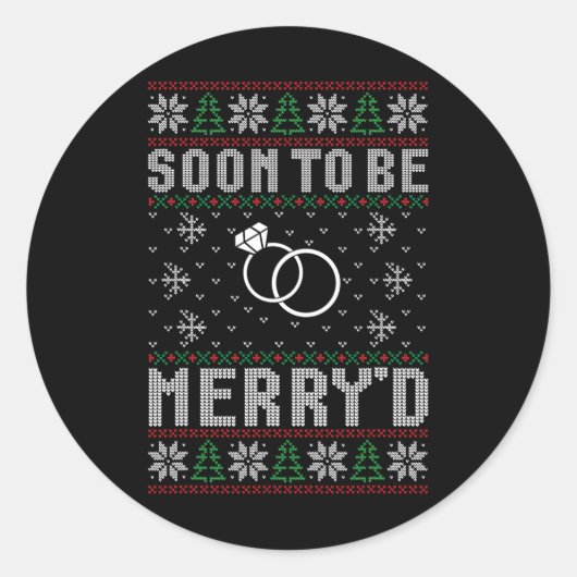 もうすぐ結婚する幸せなクリスマスの花嫁花婿C ラウンドシール (正面)