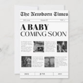 もうすぐ赤ちゃん ヴィンテージ新聞 ベイビーシャワー 招待状 (正面)