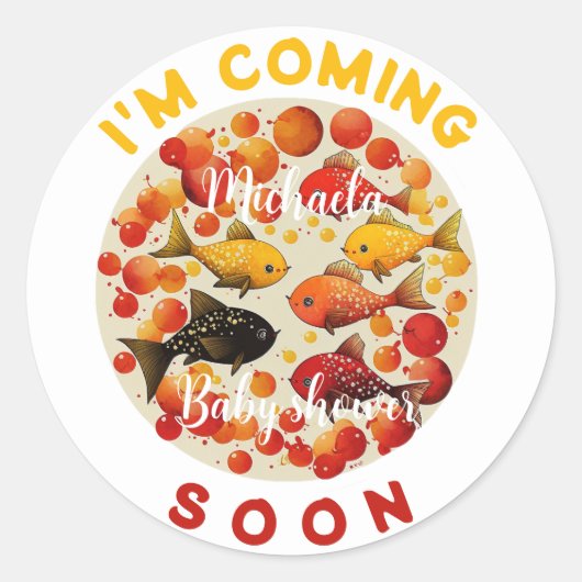 もうすぐ赤来さくらんぼ魚のおもしろい赤いシャワー ラウンドシール (正面)