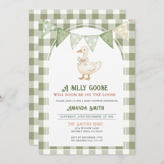 もうすぐ間抜けガチョウが赤ちゃんシャワーを浴びる 招待状 (正面/裏面)